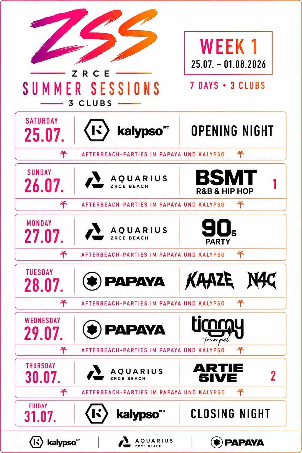 Zrce Summer Sessions – Week 1 — Programm & Termine