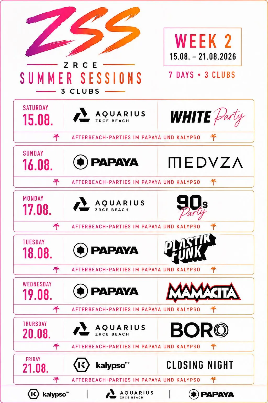 Zrce Summer Sessions – Week 2 — Programm & Termine